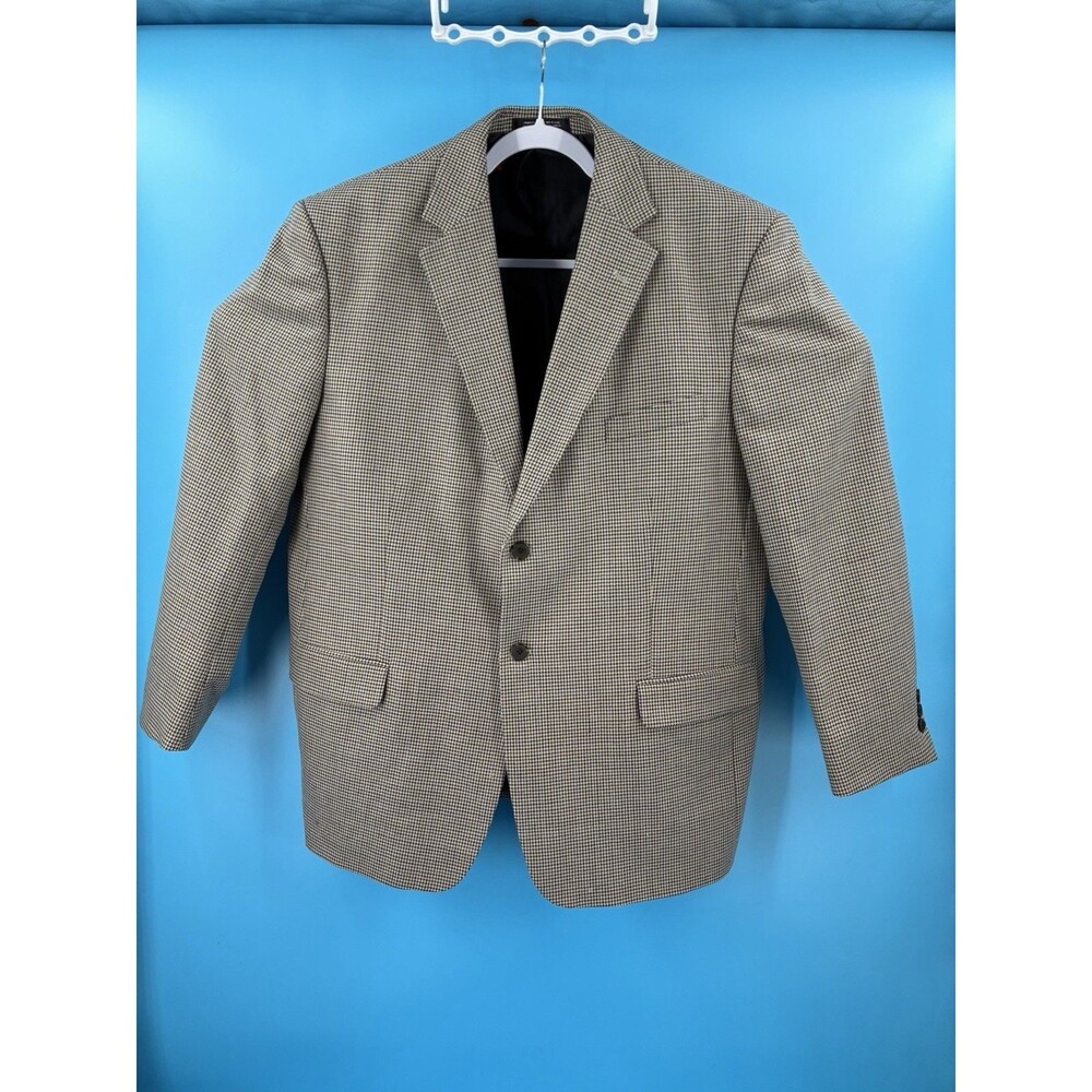 TravelSmith Men’s 46R Houndstooth Silk Wool Blazer Sport Coat